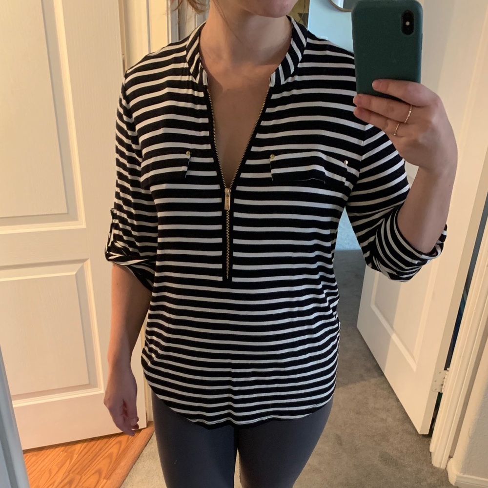 Black/White Stripe Top w/ gold details